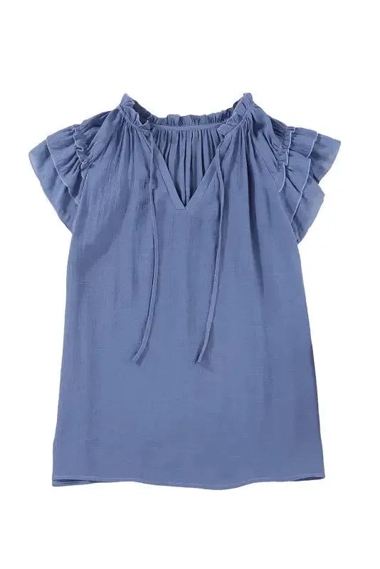 Pink Tiered Ruffled Drawstring V Neck Top - Fashionfitz