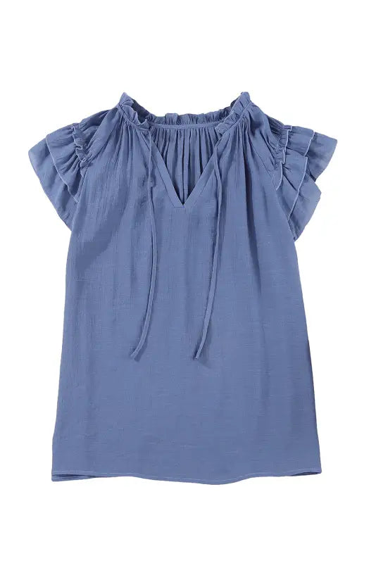 Pink tiered ruffled drawstring v neck top - t-shirts