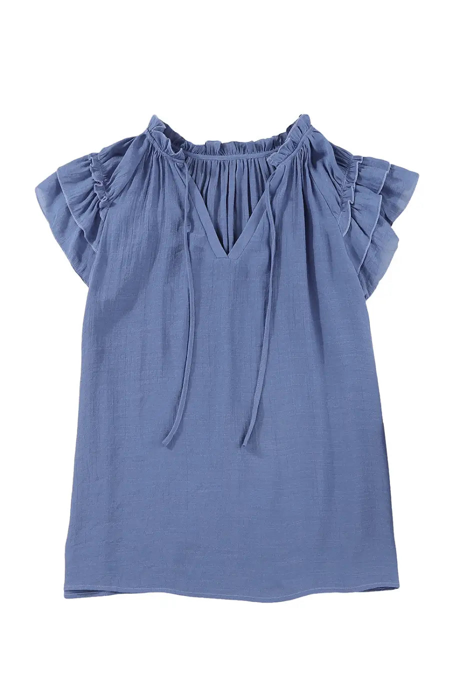 Pink tiered ruffled drawstring v neck top - t-shirts