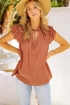 Pink Tiered Ruffled Drawstring V Neck Top - Fashionfitz
