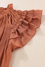 Pink Tiered Ruffled Drawstring V Neck Top - Fashionfitz