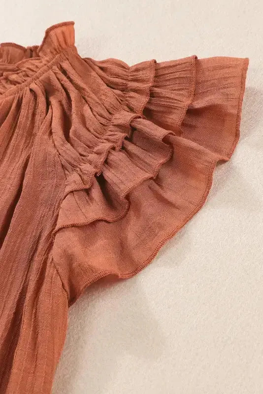 Pink Tiered Ruffled Drawstring V Neck Top - Fashionfitz