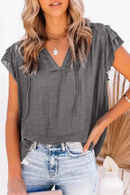 Pink Tiered Ruffled Drawstring V Neck Top - Fashionfitz