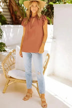 Pink Tiered Ruffled Drawstring V Neck Top - Fashionfitz