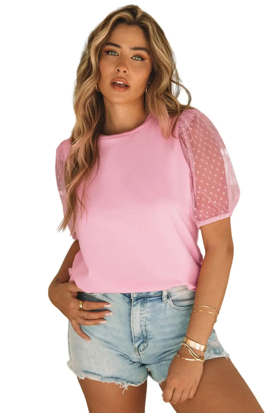 Pink tulle puff sleeve top - t-shirts