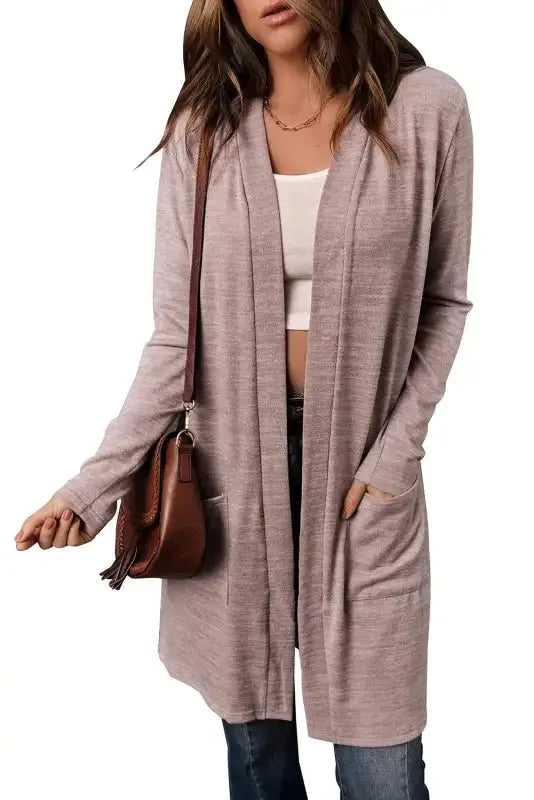 Pink Tunic Back Open Front Cardigan with Pockets - Fashionfitz