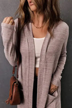 Pink Tunic Back Open Front Cardigan with Pockets - Fashionfitz