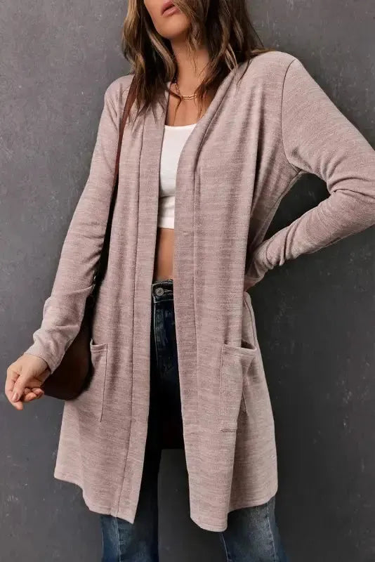 Pink Tunic Back Open Front Cardigan with Pockets - Fashionfitz