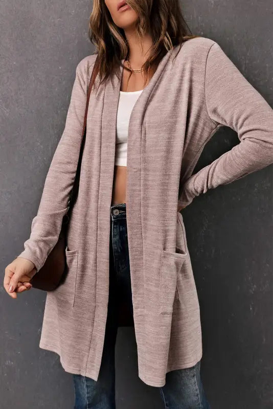 Pink tunic back open front cardigan with pockets - sweaters & cardigans