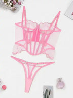 Pink Two-piece Lingerie Set - Mesh - Fashionfitz