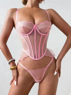 Pink Two-piece Lingerie Set - Mesh - Fashionfitz
