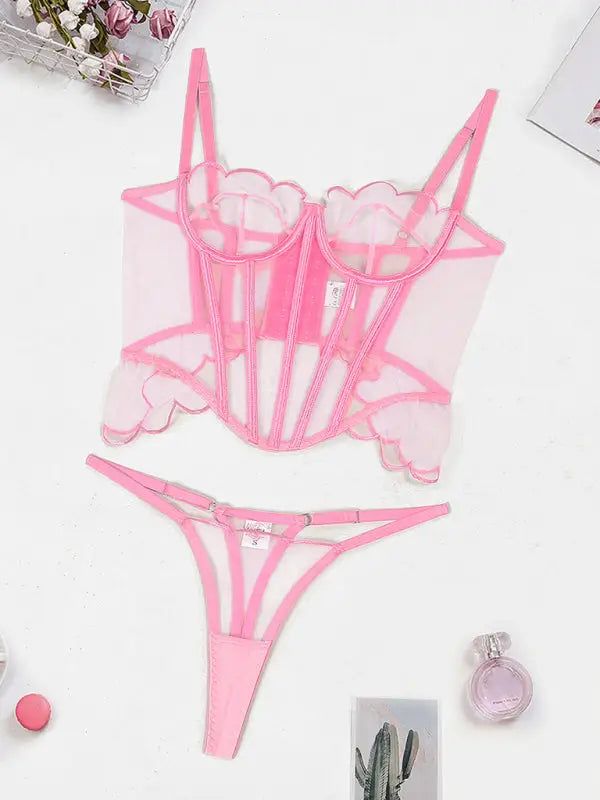 Pink two-piece lingerie set - mesh - sets