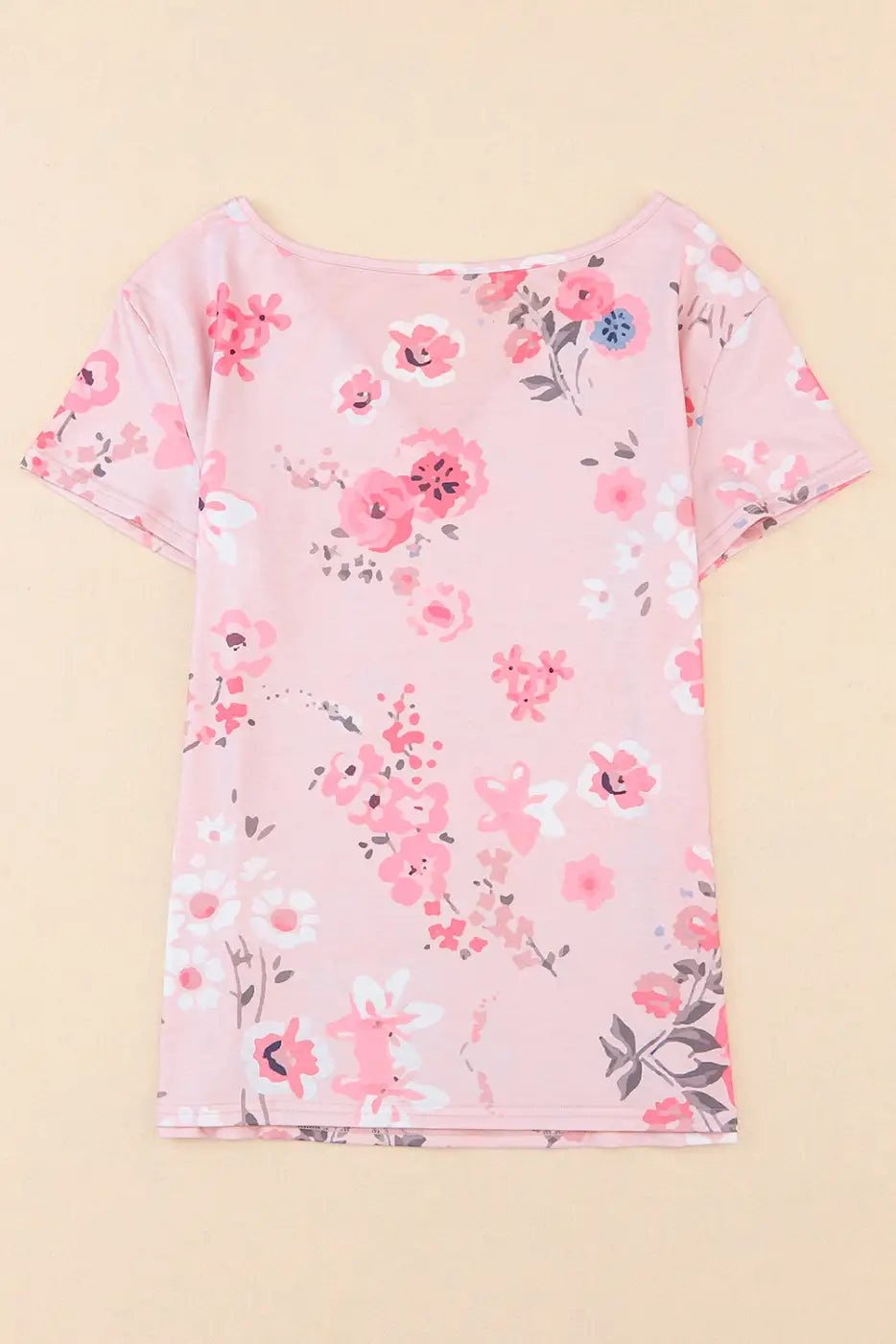 Pink v neck floral print t-shirt - t-shirts