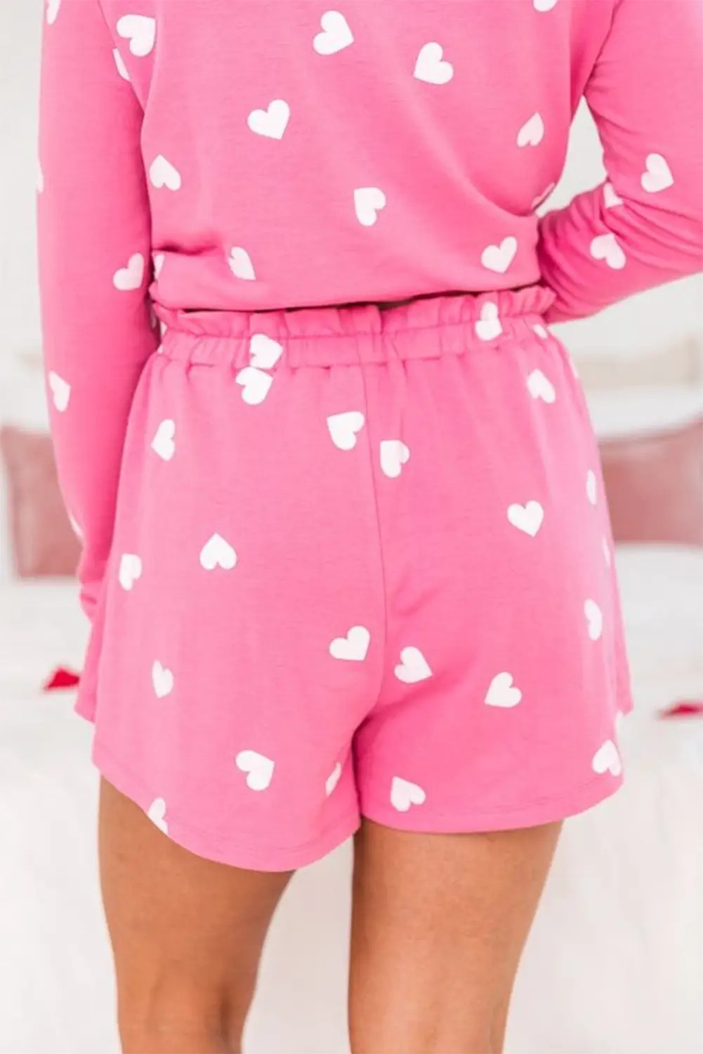 Pink valentine heart print long sleeve tee and shorts