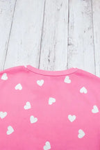 Pink Valentine Heart Print Long Sleeve Tee and Shorts Lounge Set - Fashionfitz