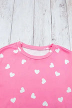 Pink Valentine Heart Print Long Sleeve Tee and Shorts Lounge Set - Fashionfitz