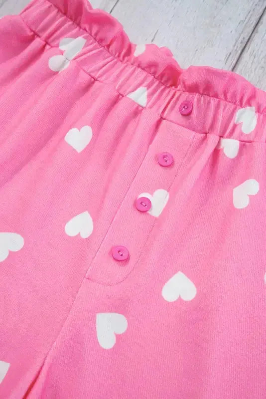 Pink Valentine Heart Print Long Sleeve Tee and Shorts Lounge Set - Fashionfitz