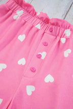 Pink Valentine Heart Print Long Sleeve Tee and Shorts Lounge Set - Fashionfitz