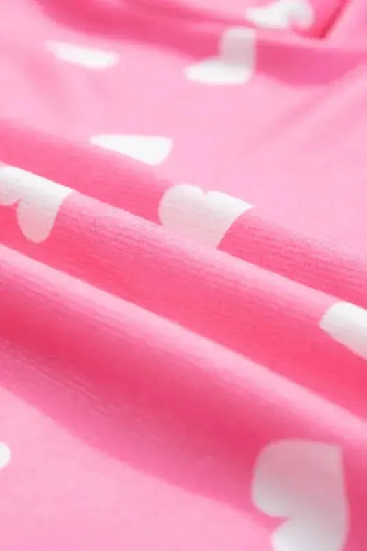 Pink Valentine Heart Print Long Sleeve Tee and Shorts Lounge Set - Fashionfitz