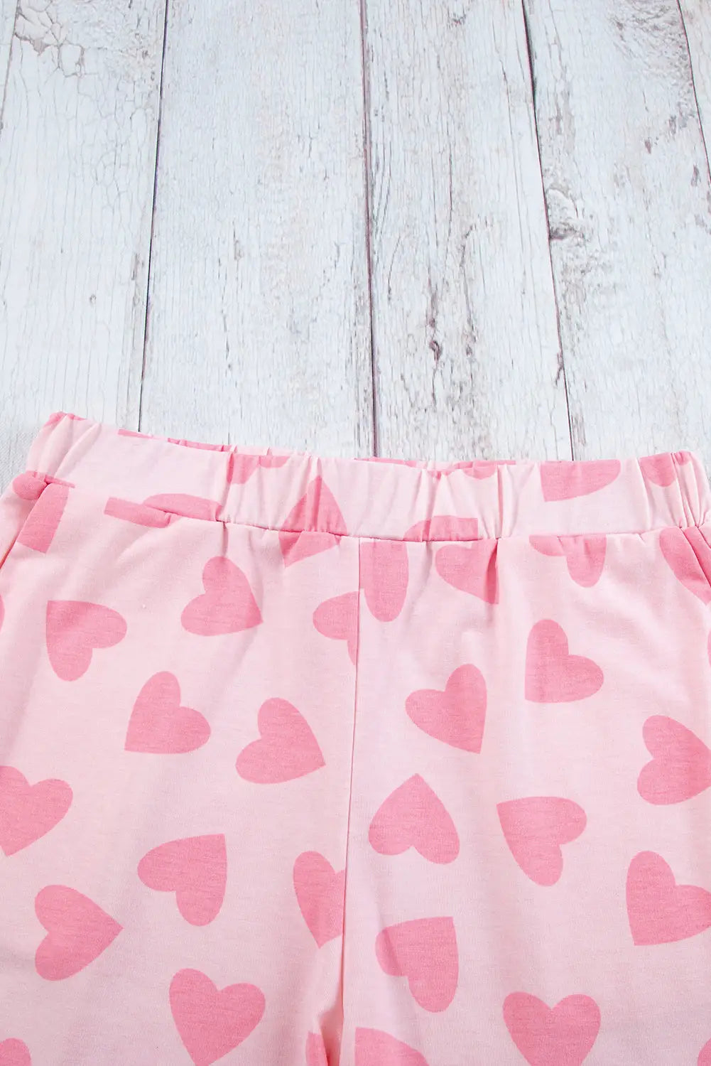 Pink valentine heart shape print long sleeve top shorts lounge set - sets
