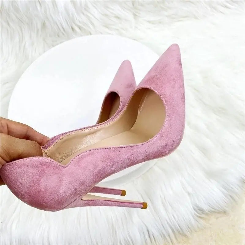 Pink velvet high heels stiletto shoes - pumps