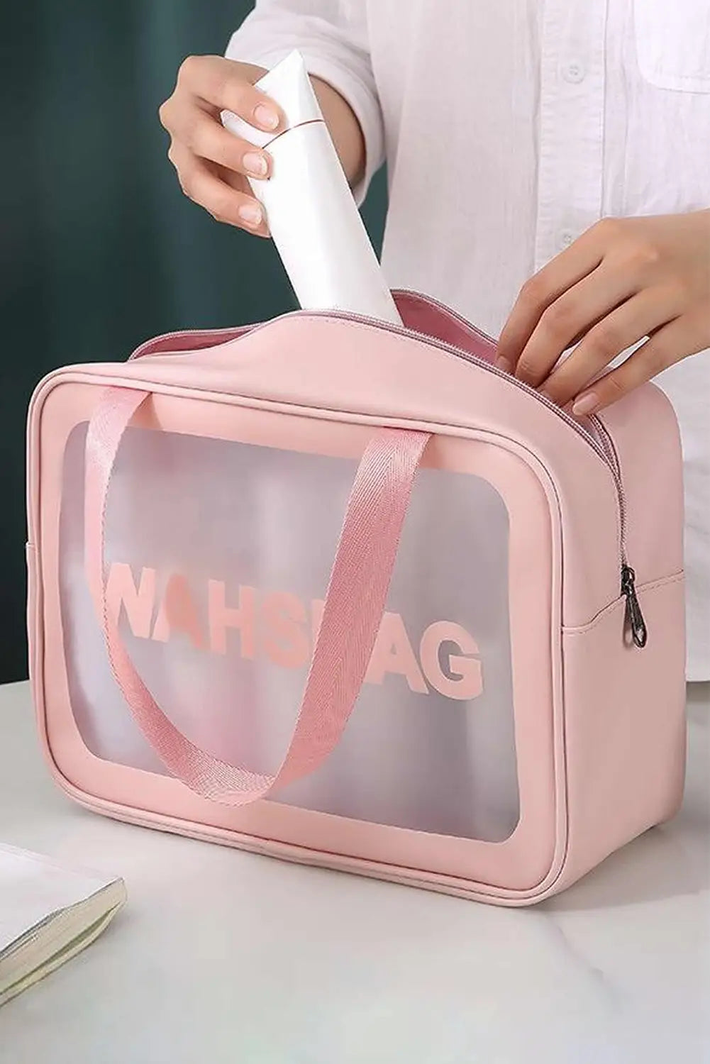 Pink washbag print clear frosted waterproof 3pcs bag set -