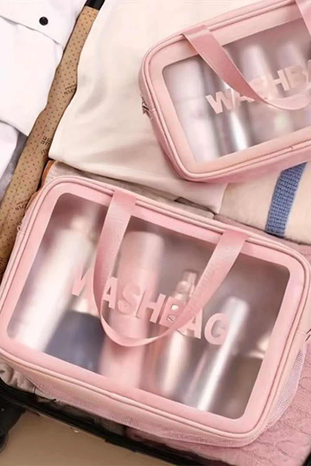 Pink washbag print clear frosted waterproof bag set - one size / 100% abs - travel bags
