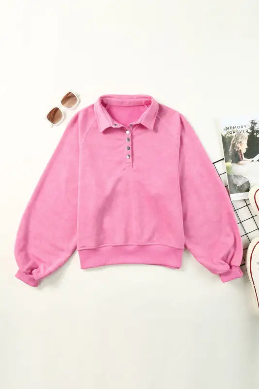 Pink washed snap sweatshirt - sweatshirts