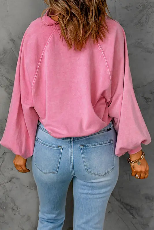 Pink washed snap sweatshirt - sweatshirts