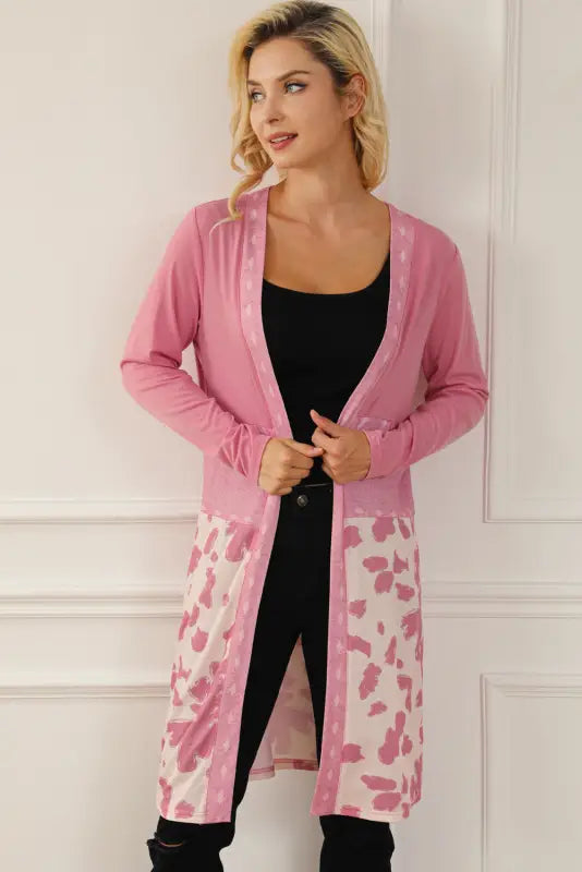 Pink western pattern open front cardigan - sweaters & cardigans