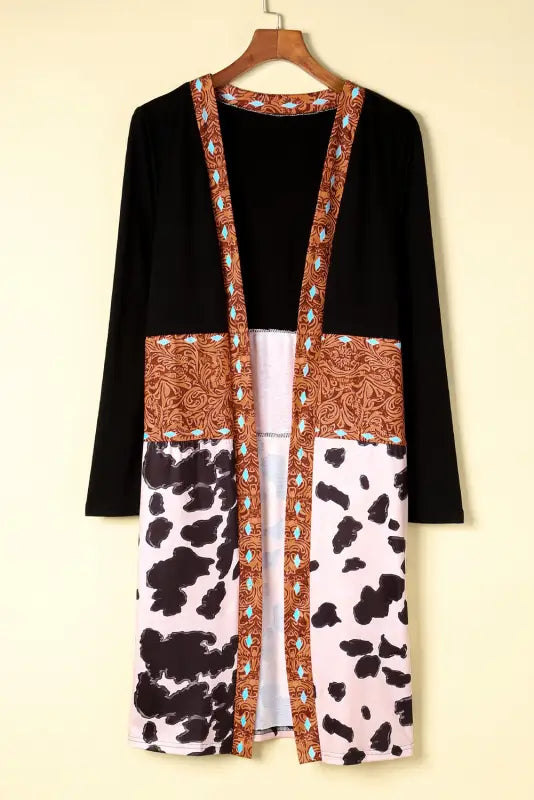 Pink western pattern open front cardigan - sweaters & cardigans