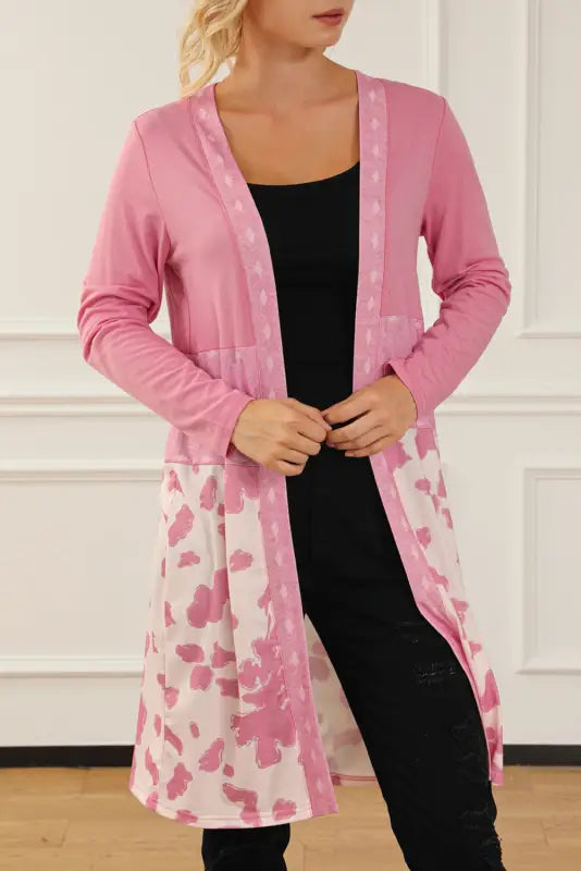 Pink western pattern open front cardigan - sweaters & cardigans