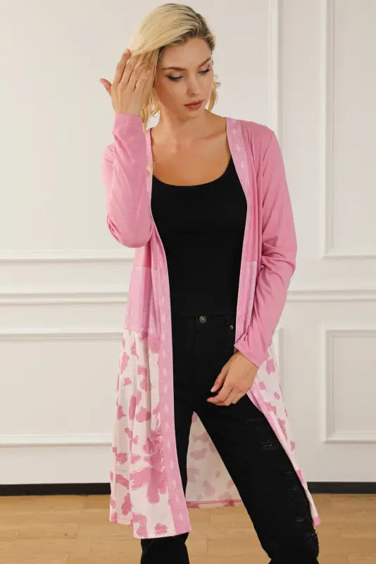 Pink western pattern open front cardigan - sweaters & cardigans