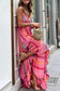 Pink Western Printed Tassel Tie V Neck Wrap Maxi Dress - Fashionfitz