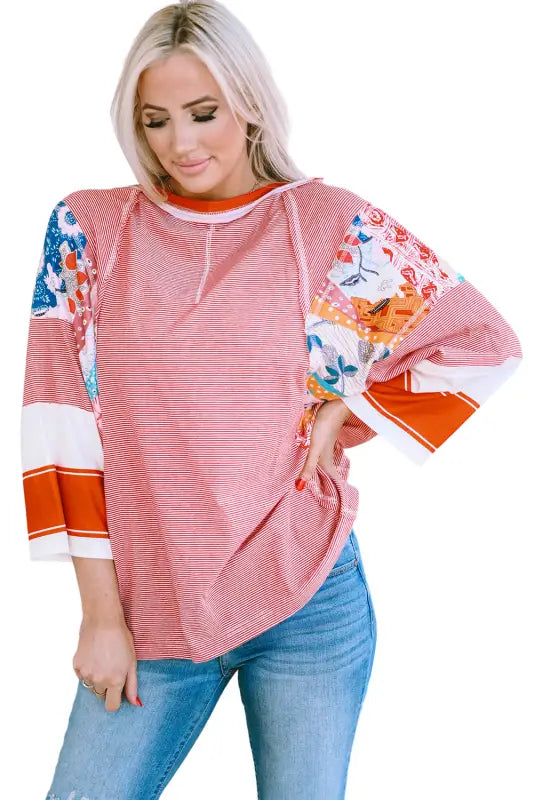 Pinstriped color block oversized top - long sleeve tops