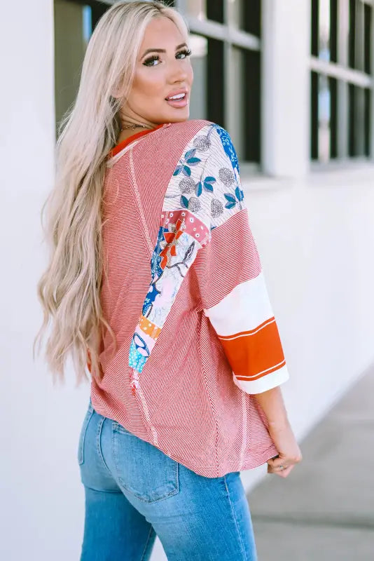 Pinstriped color block oversized top - long sleeve tops