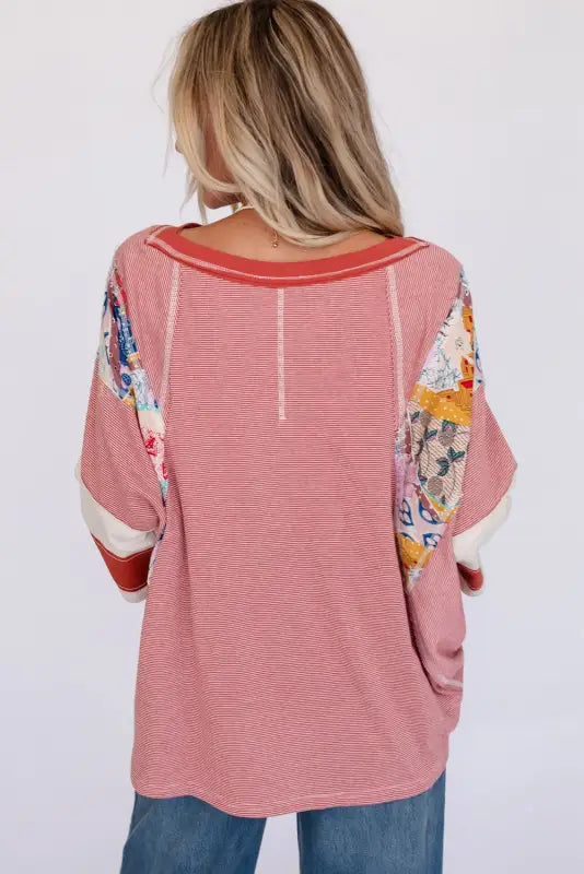 Pinstriped color block oversized top - long sleeve tops