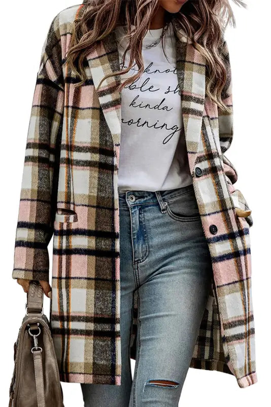 Plaid button-up lapel jacket - coats