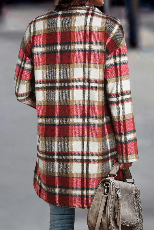 Plaid button-up lapel jacket - coats