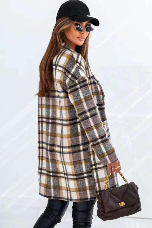 Plaid button-up lapel jacket - coats