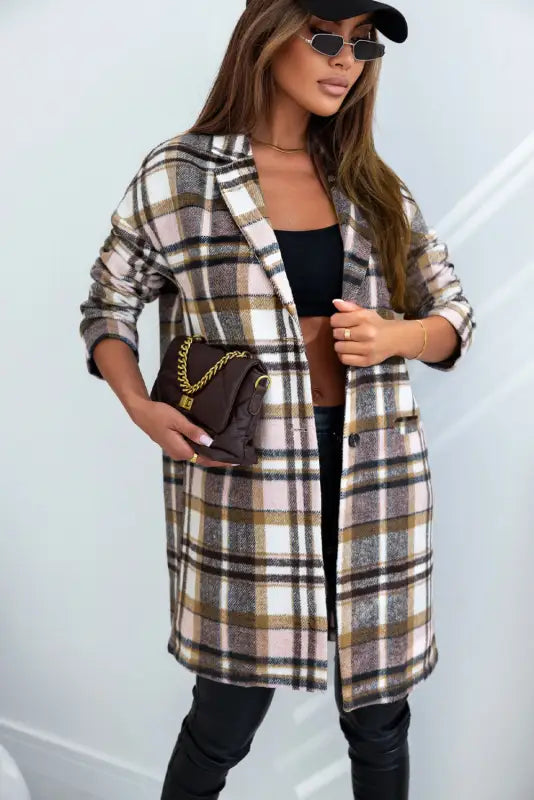 Plaid button-up lapel jacket - coats