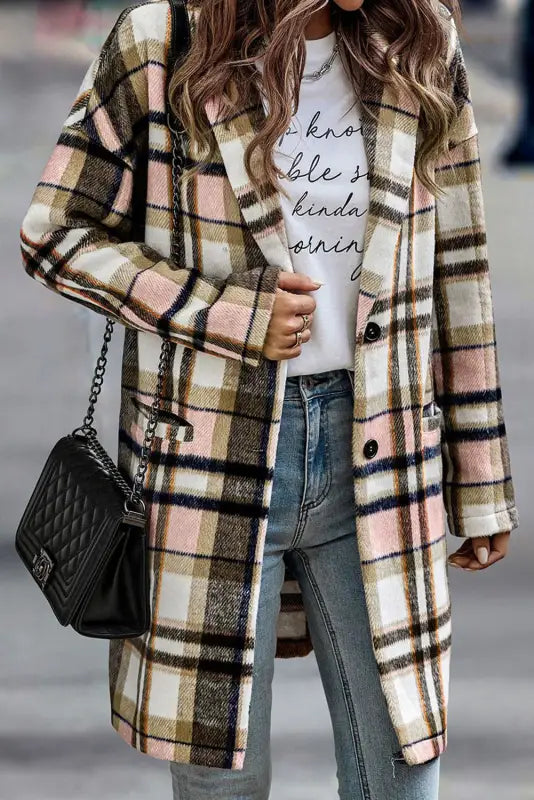 Plaid button-up lapel jacket - coats