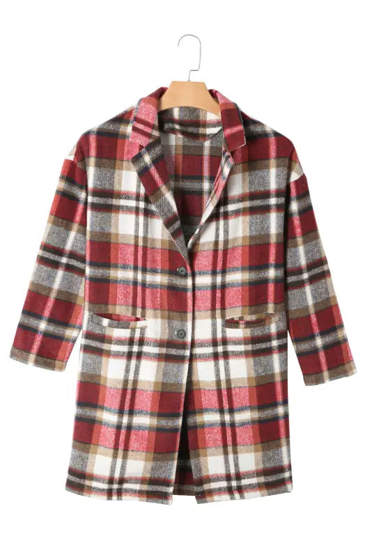 Plaid button-up lapel jacket - coats