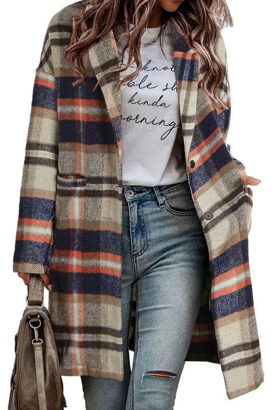 Plaid button-up lapel jacket - coats