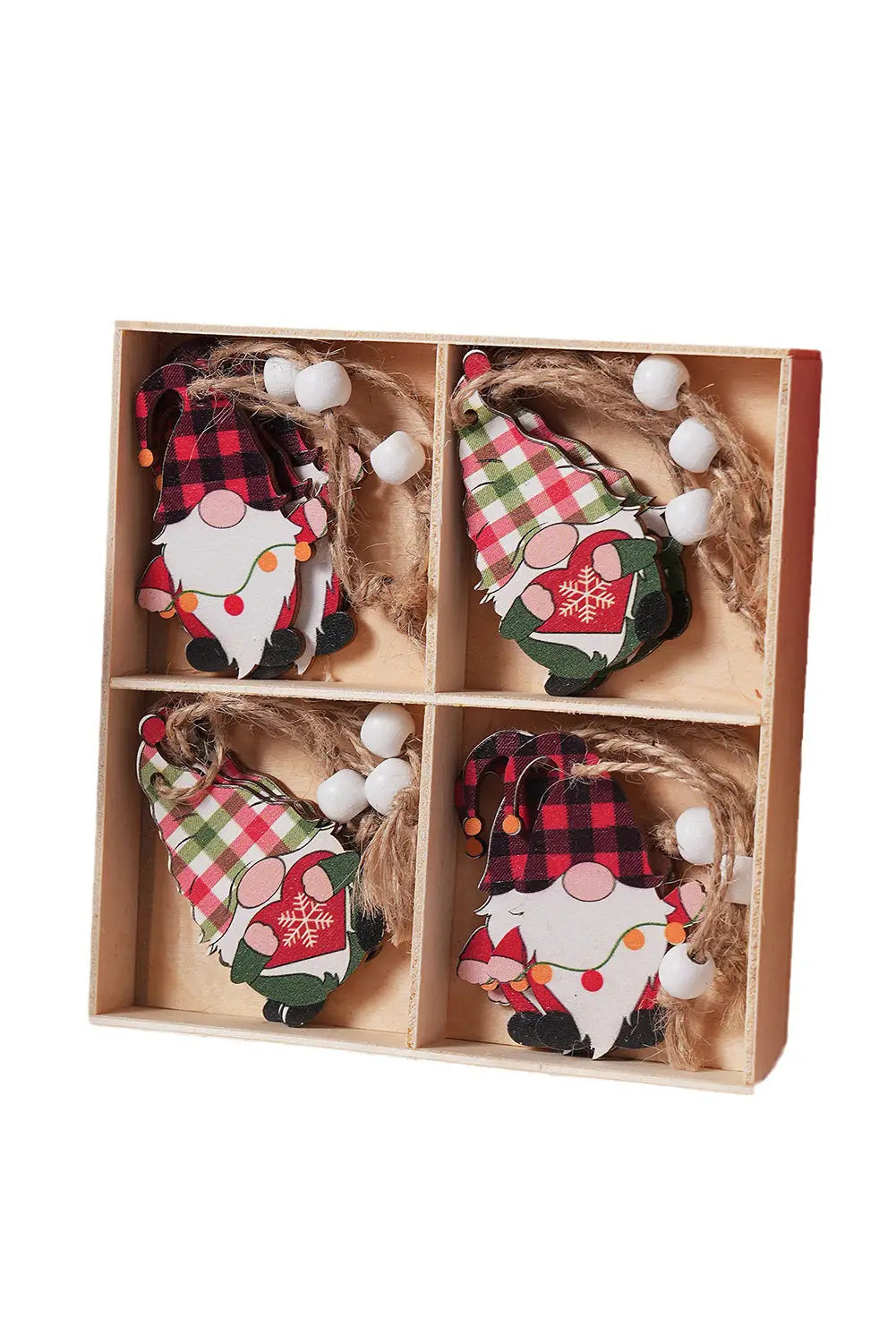 Plaid christmas pendant quad 12pc set - red clay / one size / 100% wood - gifts
