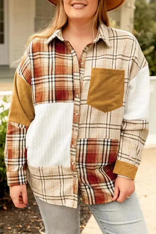Plaid Color Block Patchwork Shacket - Fashionfitz