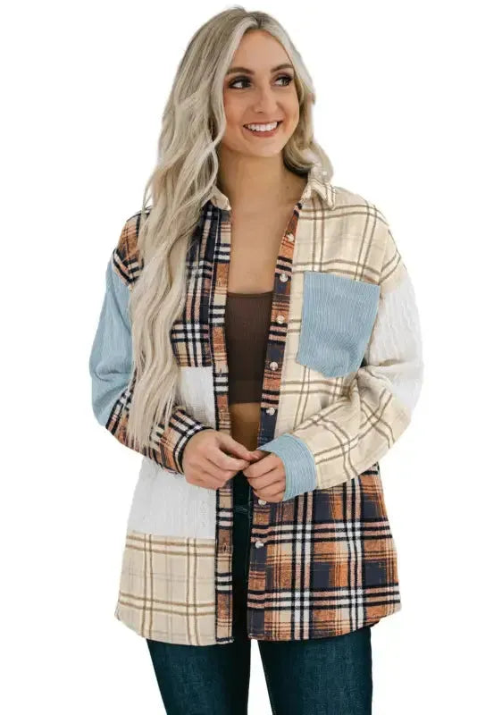 Plaid Color Block Patchwork Shacket - Fashionfitz