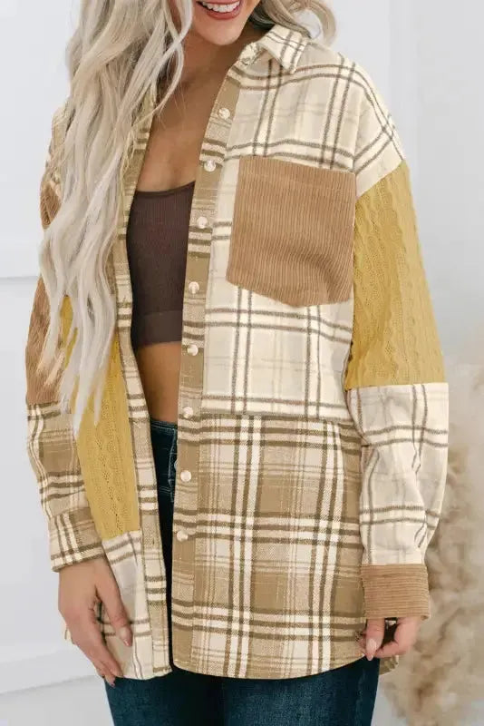 Plaid Color Block Patchwork Shacket - Fashionfitz