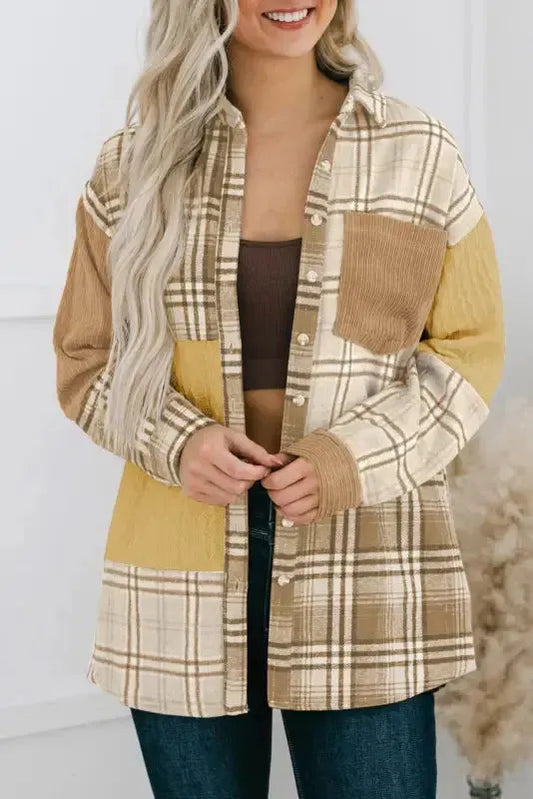 Plaid Color Block Patchwork Shacket - Fashionfitz