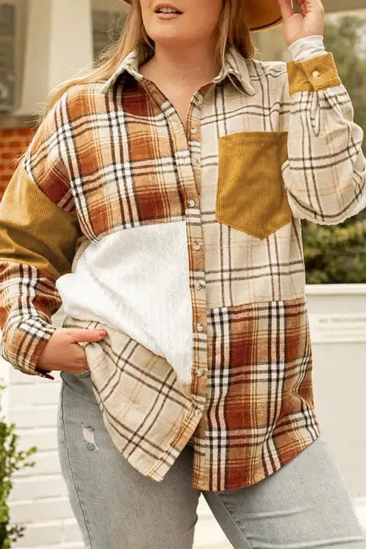 Plaid Color Block Patchwork Shacket - Fashionfitz